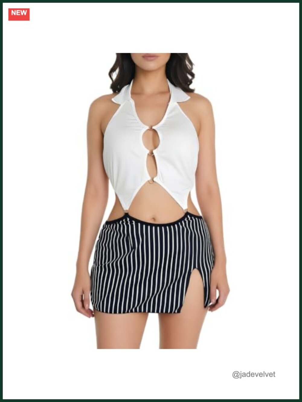 Sexy Secretary Roleplay Lingerie Set Striped Halter Top & Mini Skirt